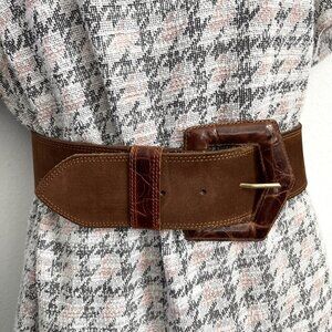 Vintage Belt Dark brown women's belt Suede leather wide belt size S
